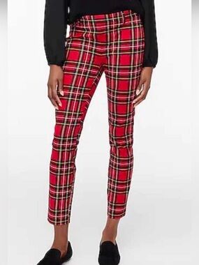 J.Crew Winnie Red Stewart Tartan Plaid Slim Ankle Pants Holiday Business Casual